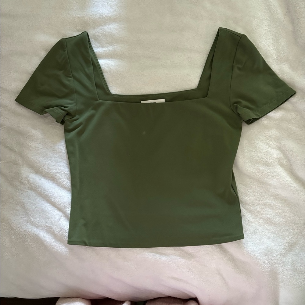 Babaton Aritzia Contour Olive Green Square Neck Top